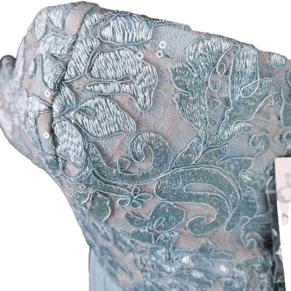 Formal Strapless Lace Sparkle Sequin Baby Blue Long Chiffon Gown Maxi Dress NEW! - Picture 4 of 13